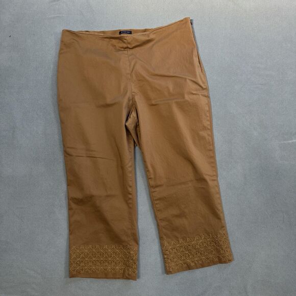 Jones New York Pants Womens 18W Brown Embroidered Stretch Cropped Side Zip Capri - Picture 1 of 10
